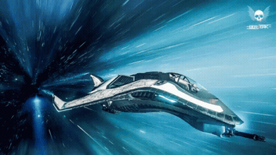 Spaceship Flying Through Black Hole With Skull And Wings GIF