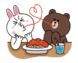 Spaghetti Eating Brown Bear And Rabbit Sticker
