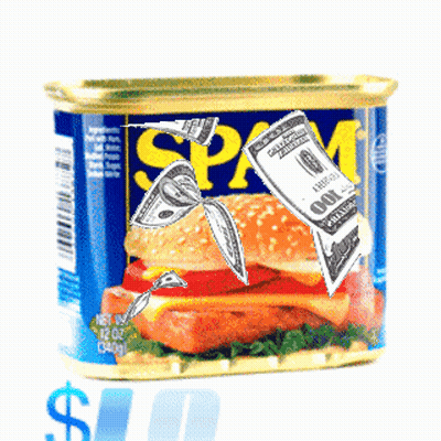 Spam Can With Hamburger And Money Coming Out GIF