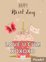 Sparkling Cup Cake Happy Birthday Cuz Greeting GIF
