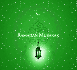 Sparkling Green Ramadan Mubarak With Lamp Greeting