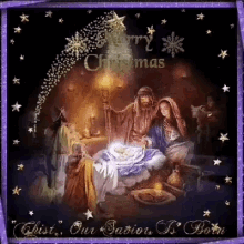 Sparkly Nativity Of Jesus Christmas Card  GIF