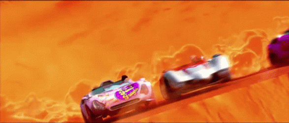 Speed Racer Cars Clashing Mid Air GIF