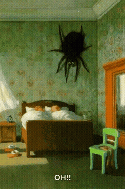 Spider Hanging Above Bed GIF