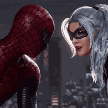 Spider Man And Black Cat Looking At Each Other GIF