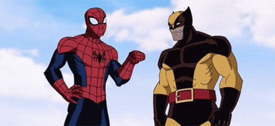Spider-Man And Wolverine Shaking Hands GIF