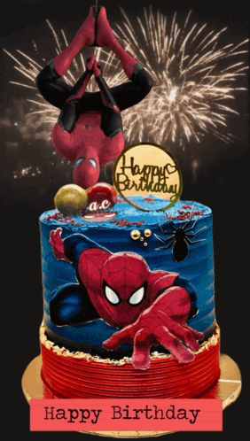 Spider-Man Cake With Happy Birthday GIF