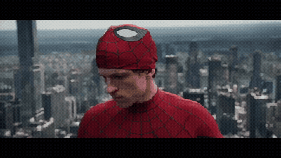 Spider-Man Costume In Front Of City Skyline GIF