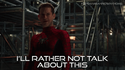 Spider-Man Costume Saying I'll Rather Not Talk About This GIF