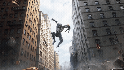 Spider-Man Flying Between Two Buildings GIF