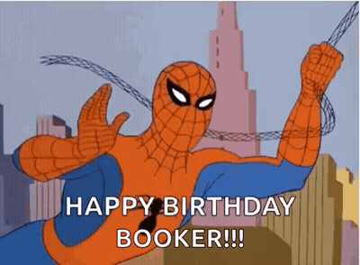 Spider-Man Flying Happy Birthday Booker GIF