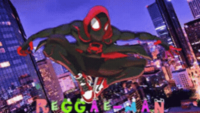 Spider-Man Flying Over City With Reggaeman GIF