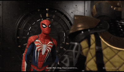 Spider-Man Giving Thumbs Up Next To Man In Armor GIF