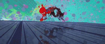 Spider-Man Is Flying Through The Air While Fighting A Giant Spider . GIF