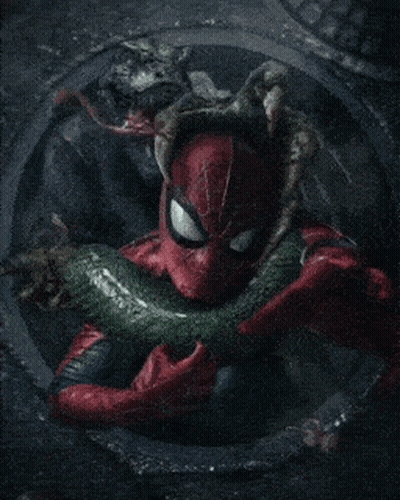 Spider Man Is Holding A Snake In His Hands GIF
