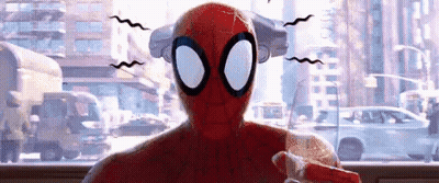 Spider-Man Is Sitting In Front Of A Window With A City In The Background And A Car In The Background . GIF