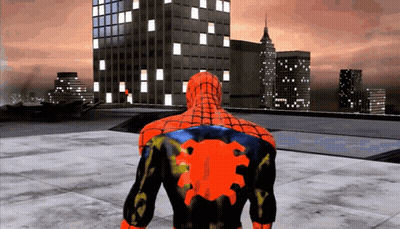 Spider Man On Rooftop With Red Spider On Back GIF