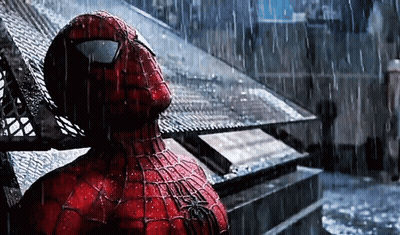 Spider Man Standing In Rain Looking Up GIF