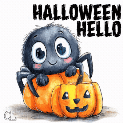 Spider On Pumpkin Saying Halloween Hello GIF