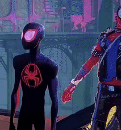 Spider Punk Arms Around Miles GIF