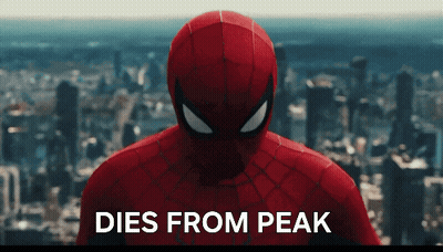 Spiderman Close Up Saying Dies From Peak GIF