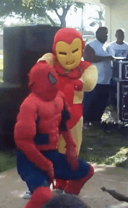 Spiderman Cosplayer Frantic Dance Moves GIF