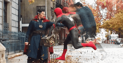 Spiderman Costume Next To Doctor Strange GIF