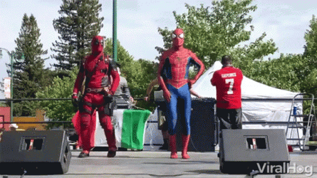 Spiderman Deadpool Funny Dance On Stage GIF