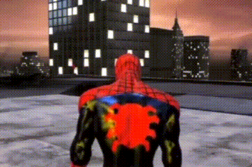 Spiderman In Front Of City Skyline GIF