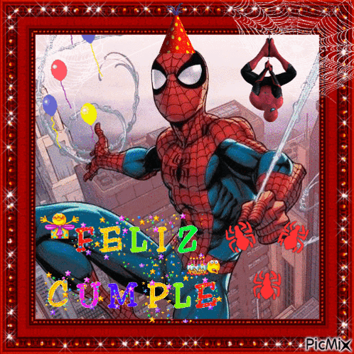 Spiderman In Party Hat With Feliz Cumple GIF