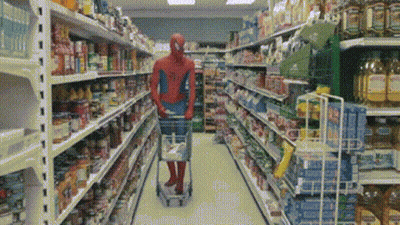 Spiderman Pushing Shopping Cart GIF