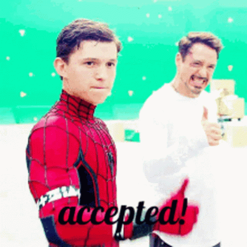 Spiderman Suit Man Next To Man With Accepted Text GIF