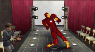 Spiderman Suit Standing Next To Iron Man Suit GIF