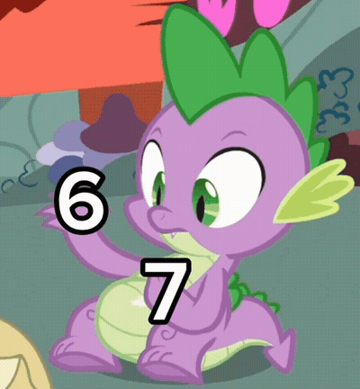 Spike From My Little Pony With Number 6 And 7 On Head GIF