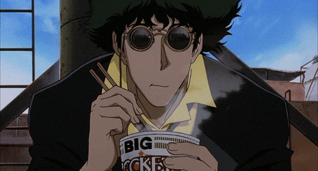 Spike Spiegel Holding Steaming Food GIF