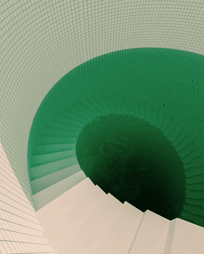 Spiral Staircase With Green Tiled Wall And Steps GIF