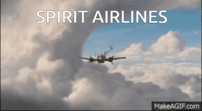 Spirit Airlines Plane Flying Through Clouds GIF