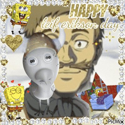SpongeBob And Bird Happy Leif Erikson Day GIF