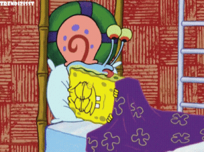 Spongebob And Gary From Spongebob Squarepants Laying In Bed Under A Purple Blanket GIF