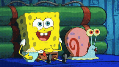 Spongebob And Gary The Snail Are Sitting Next To Each Other In A Cartoon GIF
