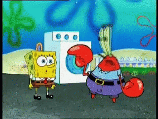Spongebob And Mr Krabs From Spongebob Squarepants Are Standing Next To A Washing Machine GIF