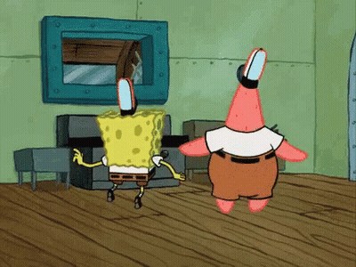 Spongebob And Patrick Are Dancing In A Living Room . GIF