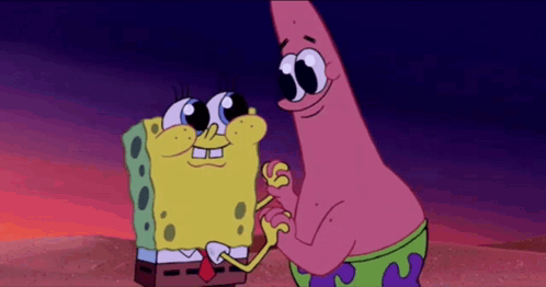 Spongebob And Patrick Are Holding Hands And Looking At Each Other . GIF