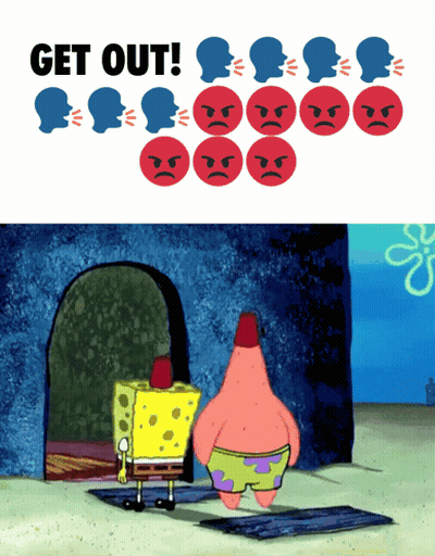 Spongebob And Patrick Are Standing In Front Of A Sign That Reads Get Out GIF