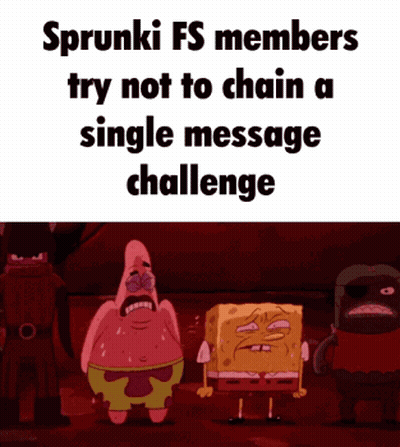 Spongebob And Patrick Are Standing Next To Each Other In A Dark Room With The Words Sprunki Fs Members GIF