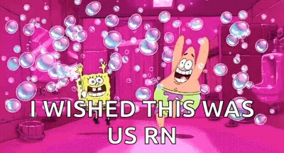 SpongeBob And Patrick Dancing In Pink Room With Bubbles GIF