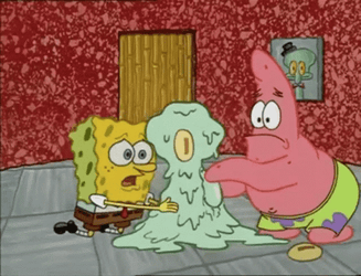 Spongebob And Patrick Fixing Melted Squidward GIF
