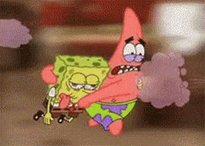Spongebob And Patrick From Spongebob Squarepants Are Smoking A Cigarette Together GIF