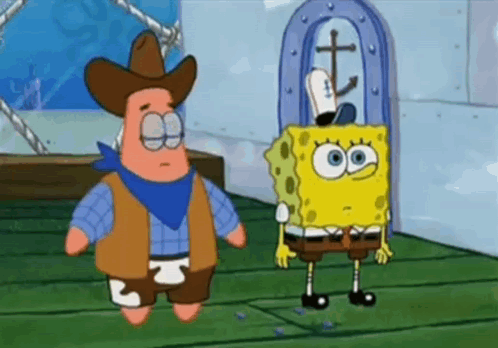 Spongebob And Patrick From Spongebob Squarepants Are Standing Next To Each Other . GIF