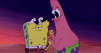 Spongebob And Patrick From Spongebob Squarepants Are Standing Next To Each Other GIF